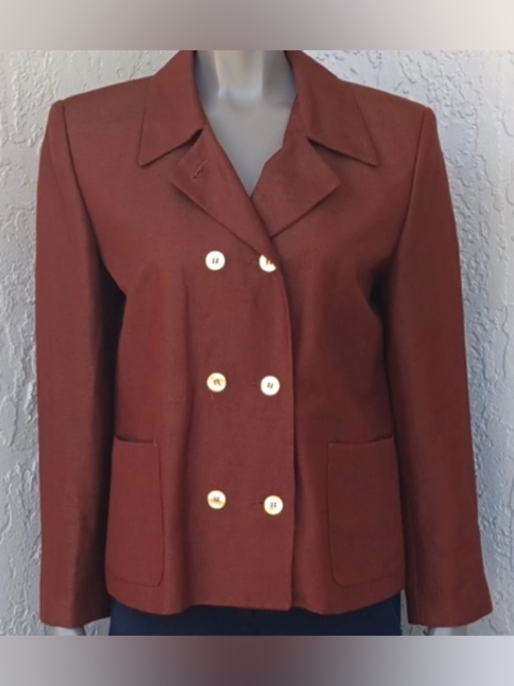 Vintage Giorgio Sant’ Angelo Brown Double-breasted Linen Blazer 12 Career Office